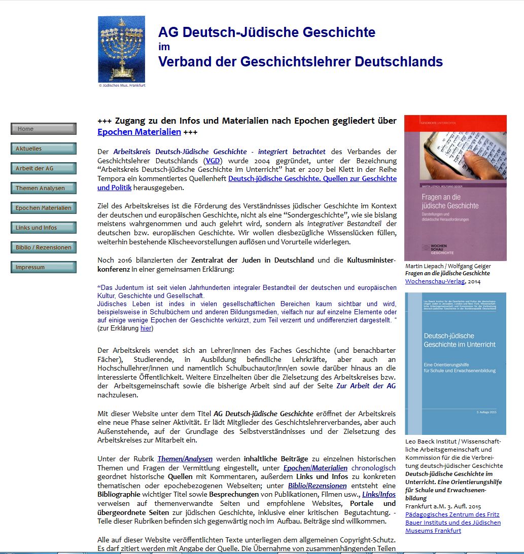 Homepage der AG Deutsch-Jüdische Geschichte im Verband der Geschichtslehrer Deutschlands